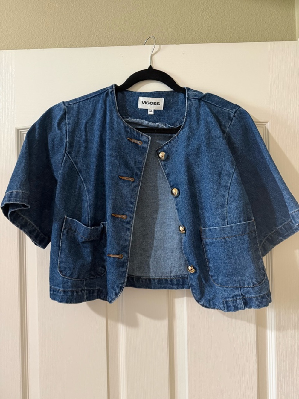 Vigoss Cropped Short Sleeve Denim Jacket - Blue